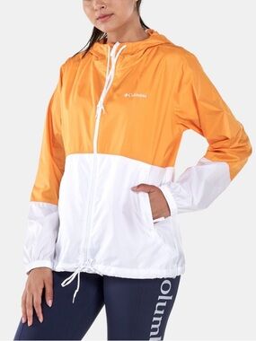 Columbia Women’s Orange & White Colorblock Hooded Windbreaker